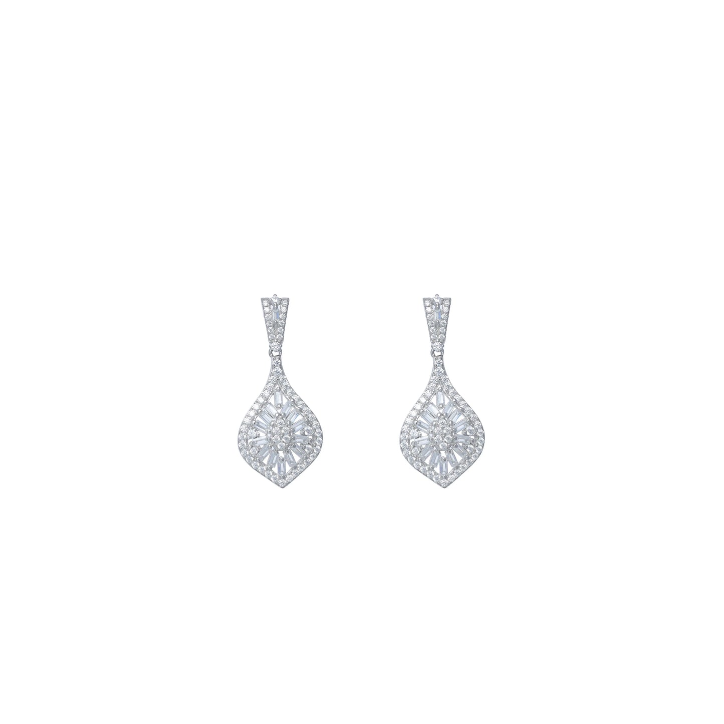 Silver Pear Diamond Drop Earrings