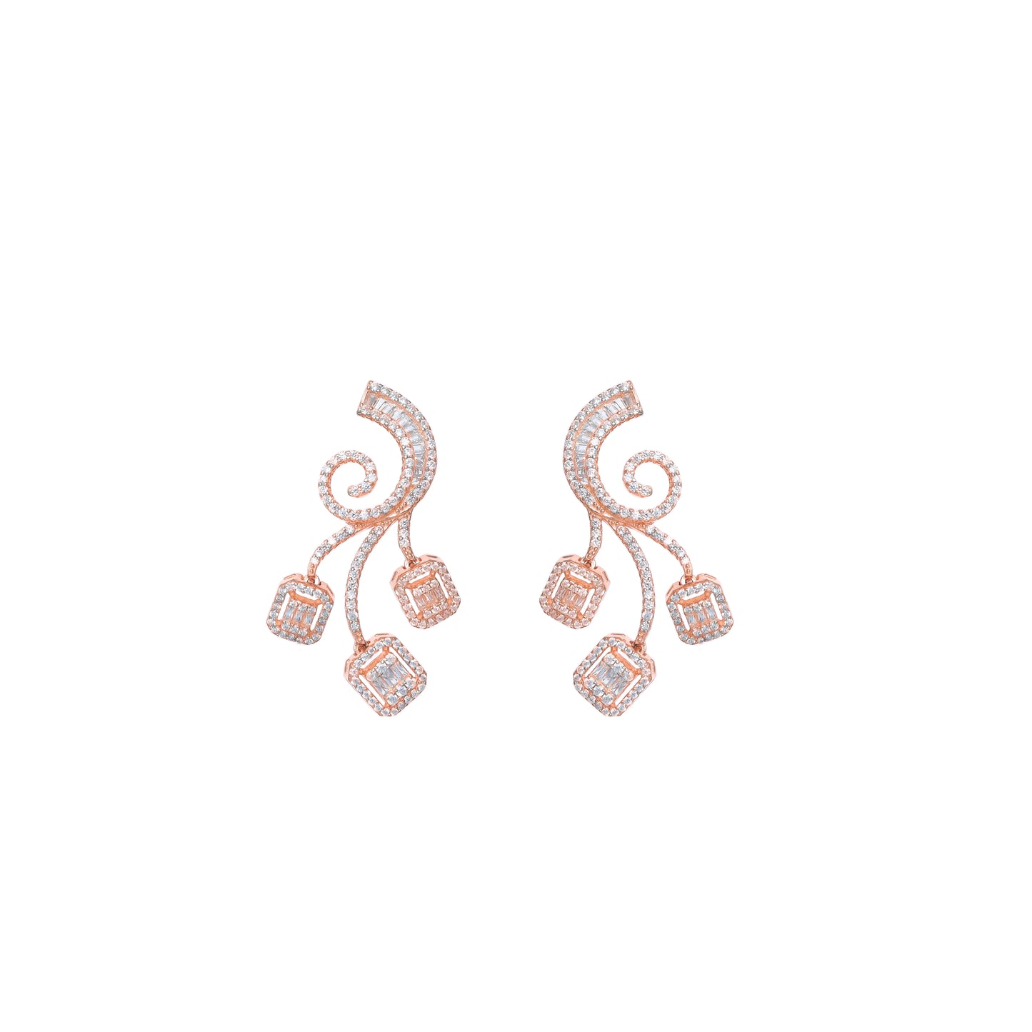 Rose Gold Diamond Swirl Drop Earrings