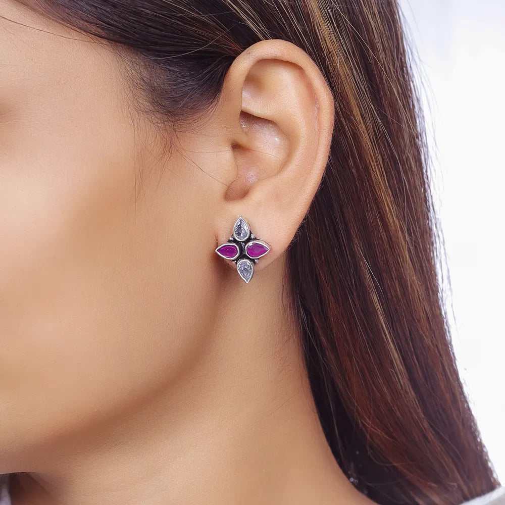 Pink & Clear Petal Stud Earrings
