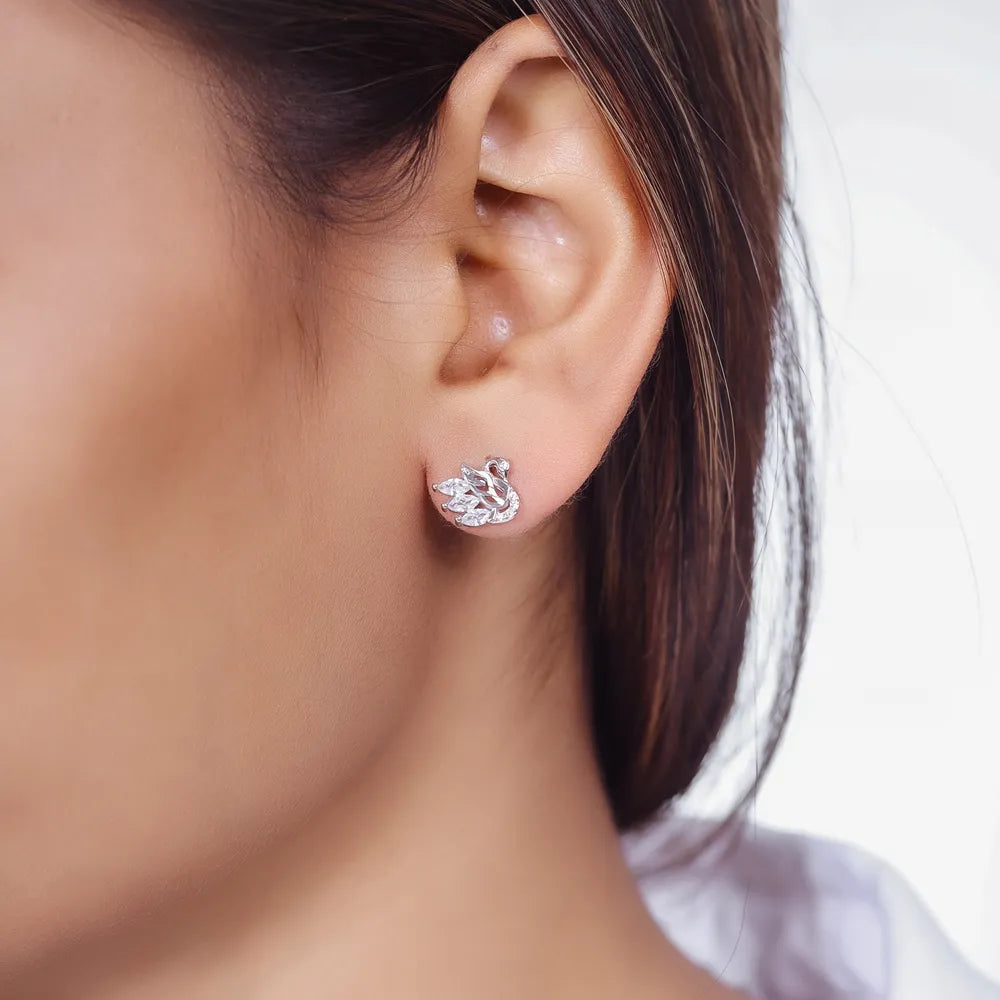 Silver Serene Swan Feather Studs
