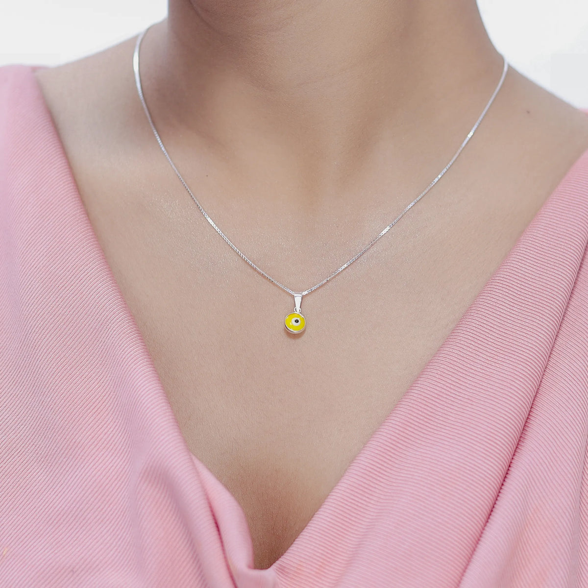 925 Silver Yellow Nazar Protection Chain Pendant