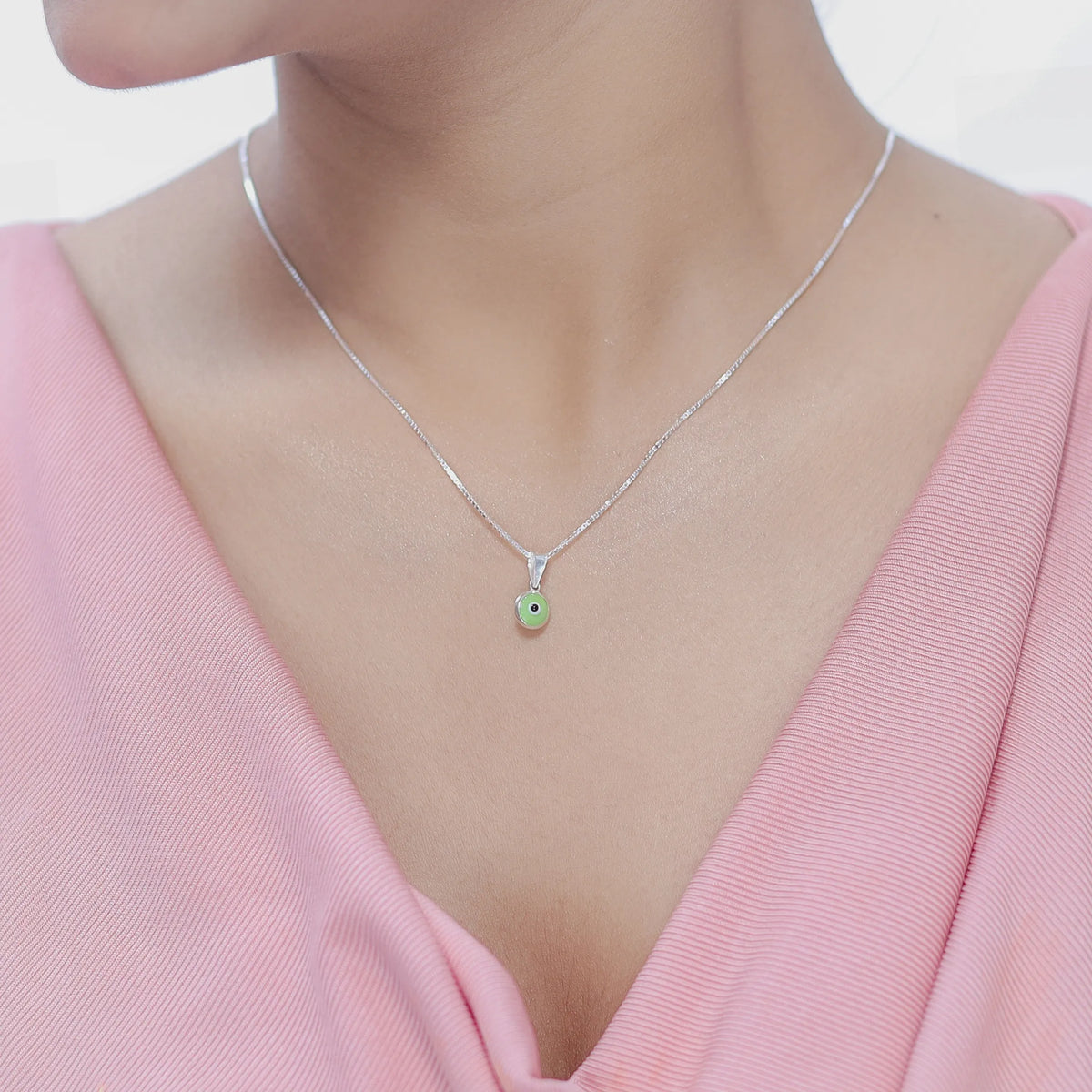 925 Silver Lucky Green Evil Eye Chain Pendant