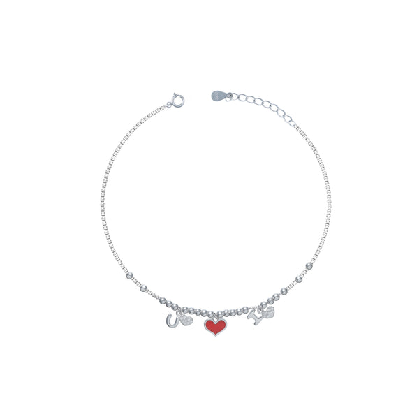 925 Silver Love Spark Red Heart Anklet