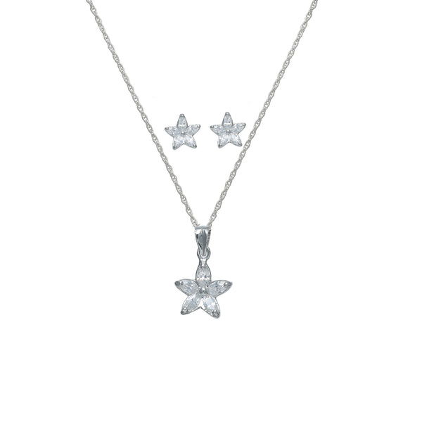 925 Silver Petal Star Chain Pendant Studs