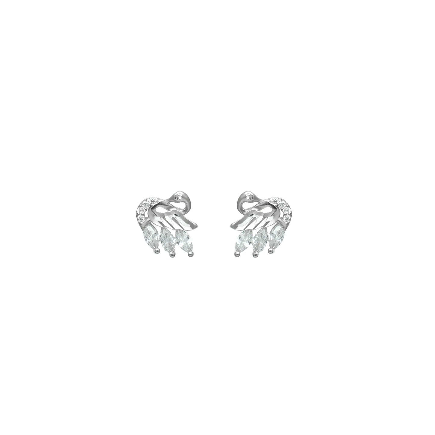 Silver Serene Swan Feather Studs