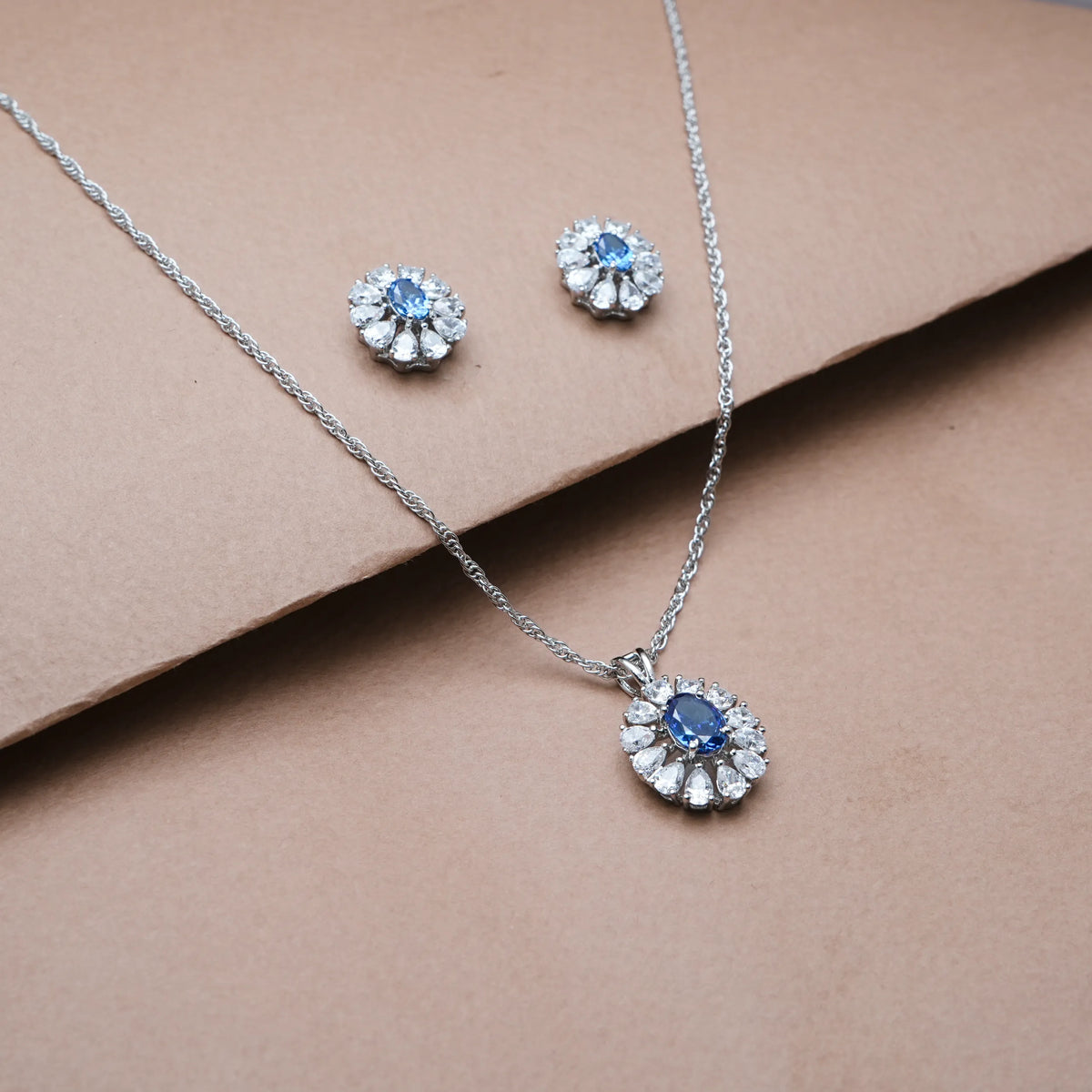 925 Silver Sapphire Bloom Radiance Earring Set