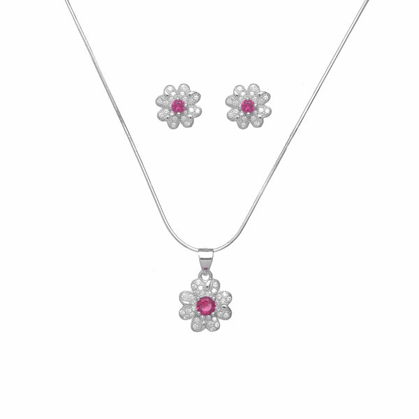 925 Silver Pink Floral Chain Pendant