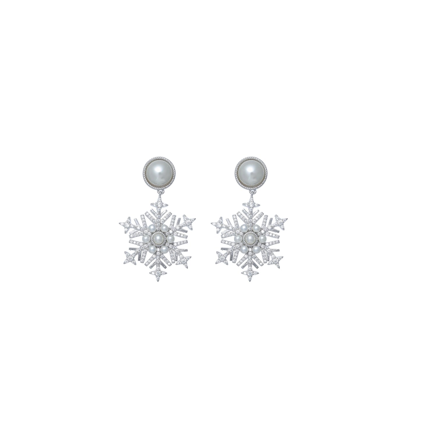 Silver Snowflake Pearl Drops