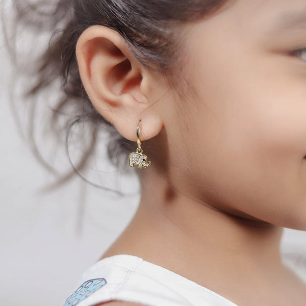 925 Silver Gold Lucky Elephant Baby Hoops
