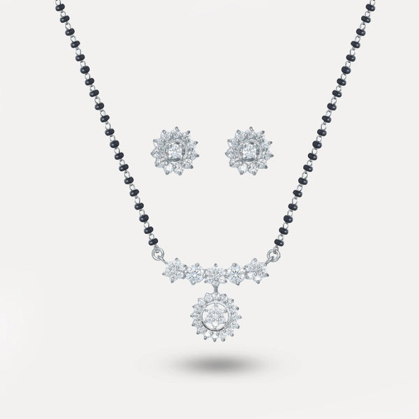 925 Silver Diamond Floral Mangalsutra Set