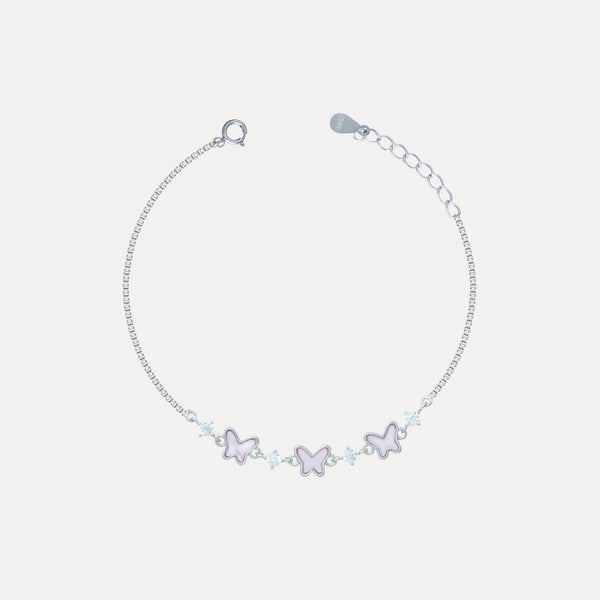 925 Silver Lavender Butterfly Charm Bracelet