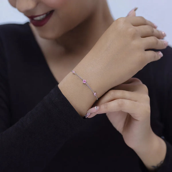 925 Silver Pink Solitaire Bracelet