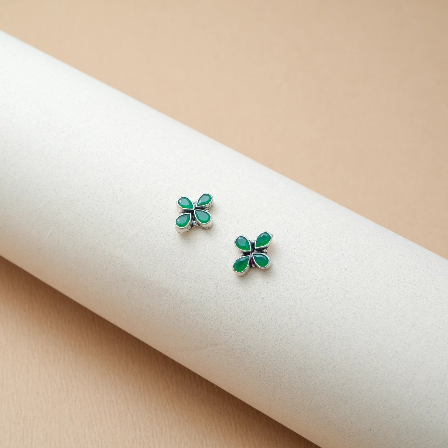 Green Gem Flower Earrings