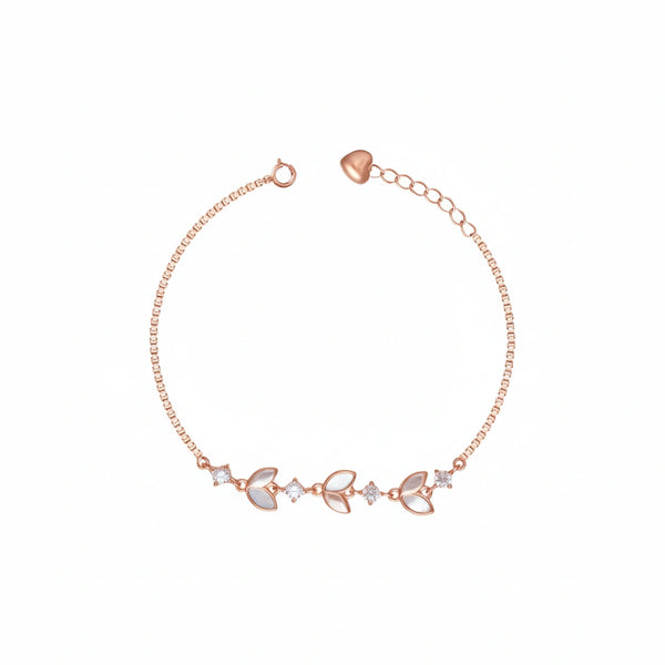 925 Silver Rose Gold Nature Bloom Crystal Bracelet