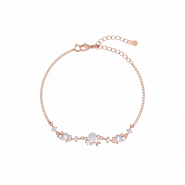 925 Silver Rose Gold Glow Pearl Charm Bracelet