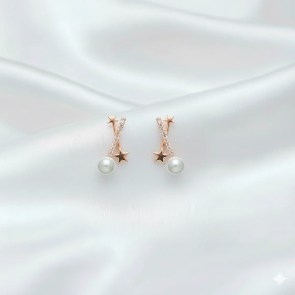 925 Silver Rose Gold Shooting Star Pearl Studs