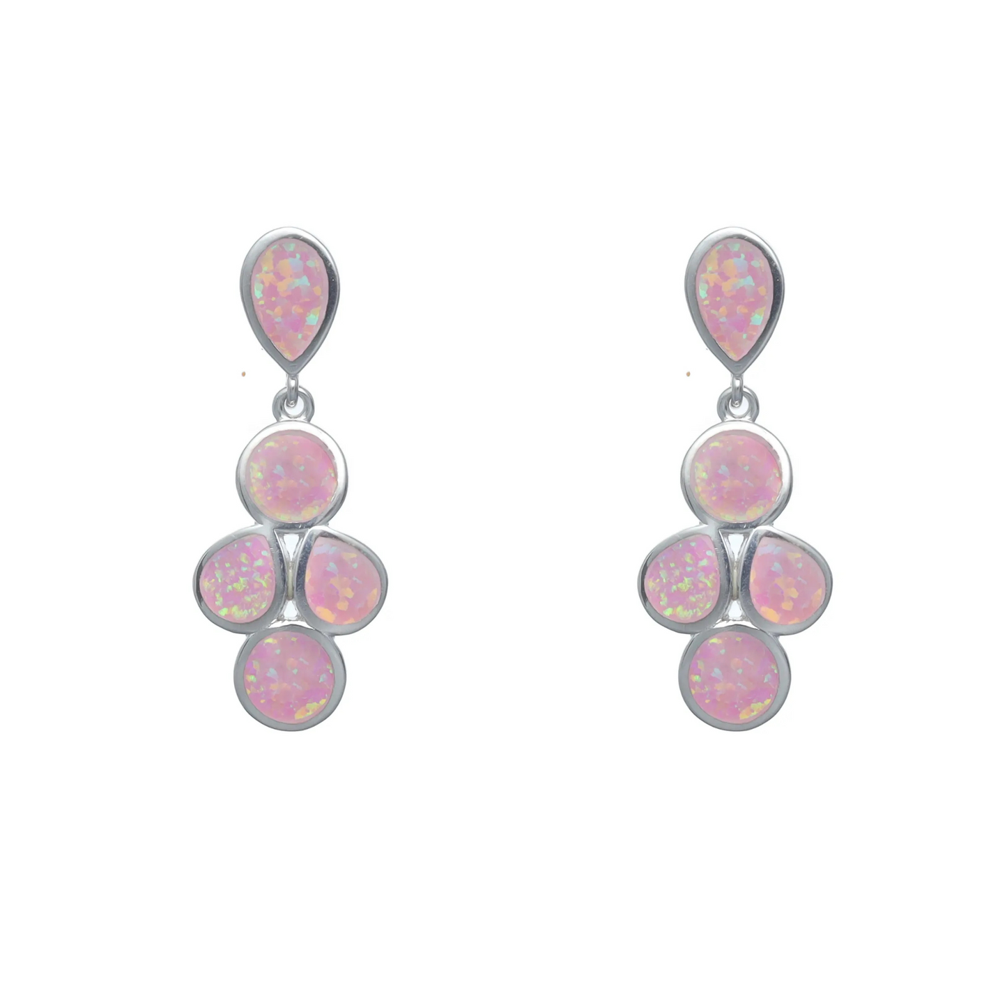 Silver Pink Pear & Round Opal Earrings