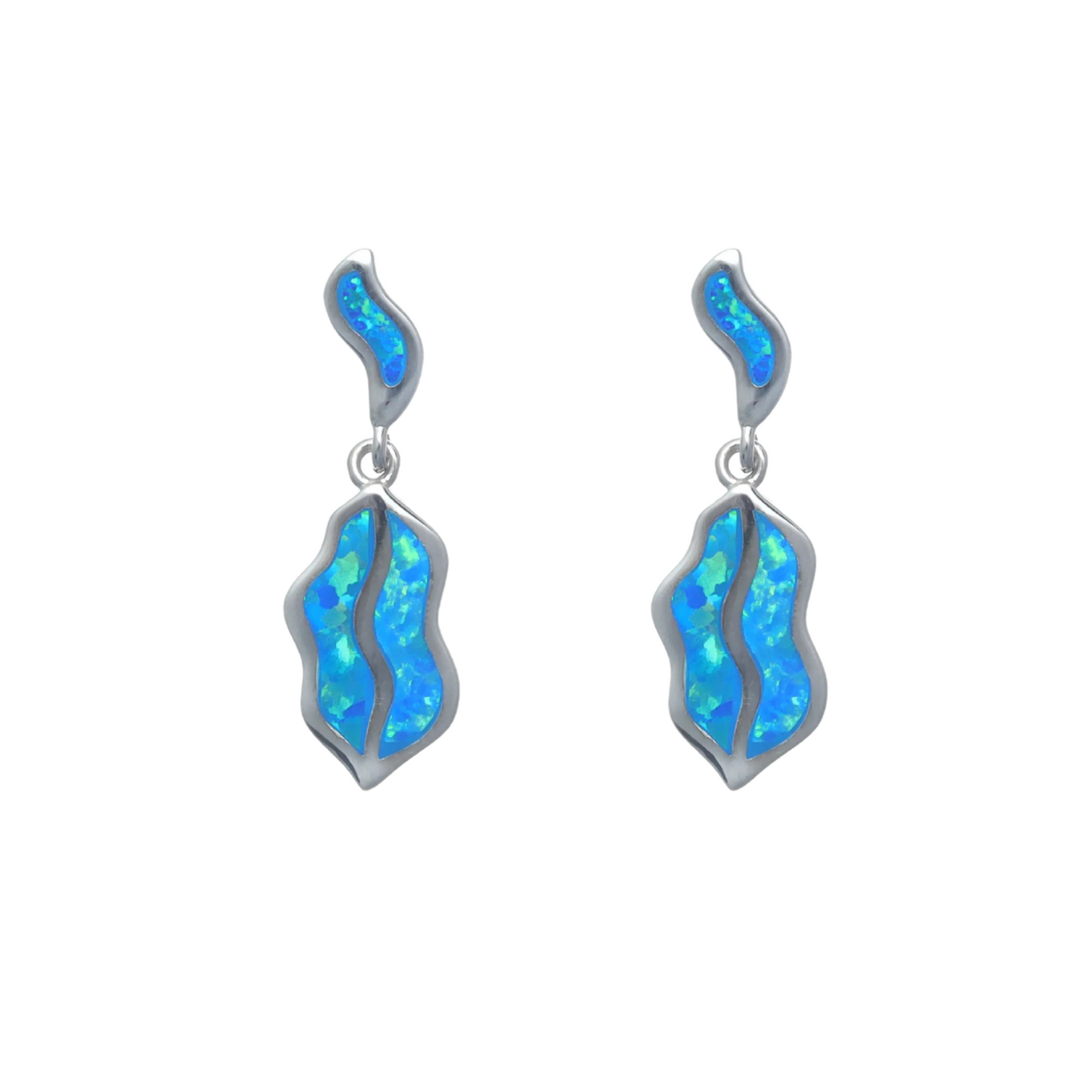 Silver Elegant Blue Opal Drop Earrings