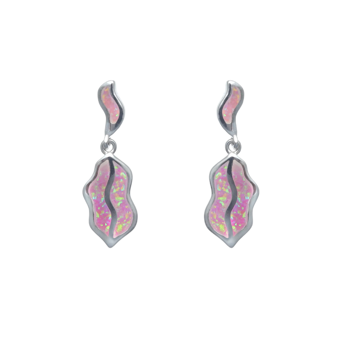 Silver Pink Opal Drop Earrings