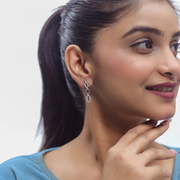 925 Silver Celeste Link Drop Hoop Earrings