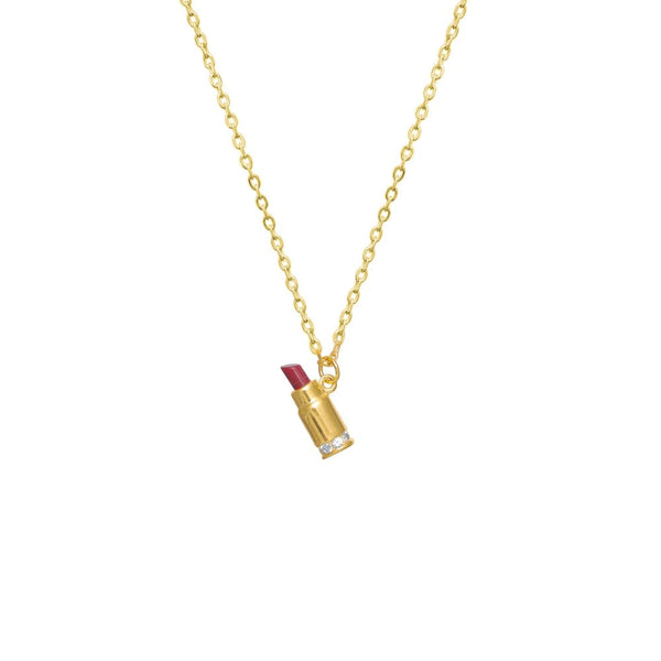 925 Silver Golden Charming Lipstick Chain Pendant