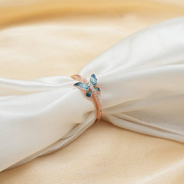 925 Rose Gold Blue Butterfly Ring