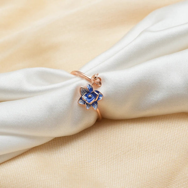 925 Rose Gold Blue Floral Ring