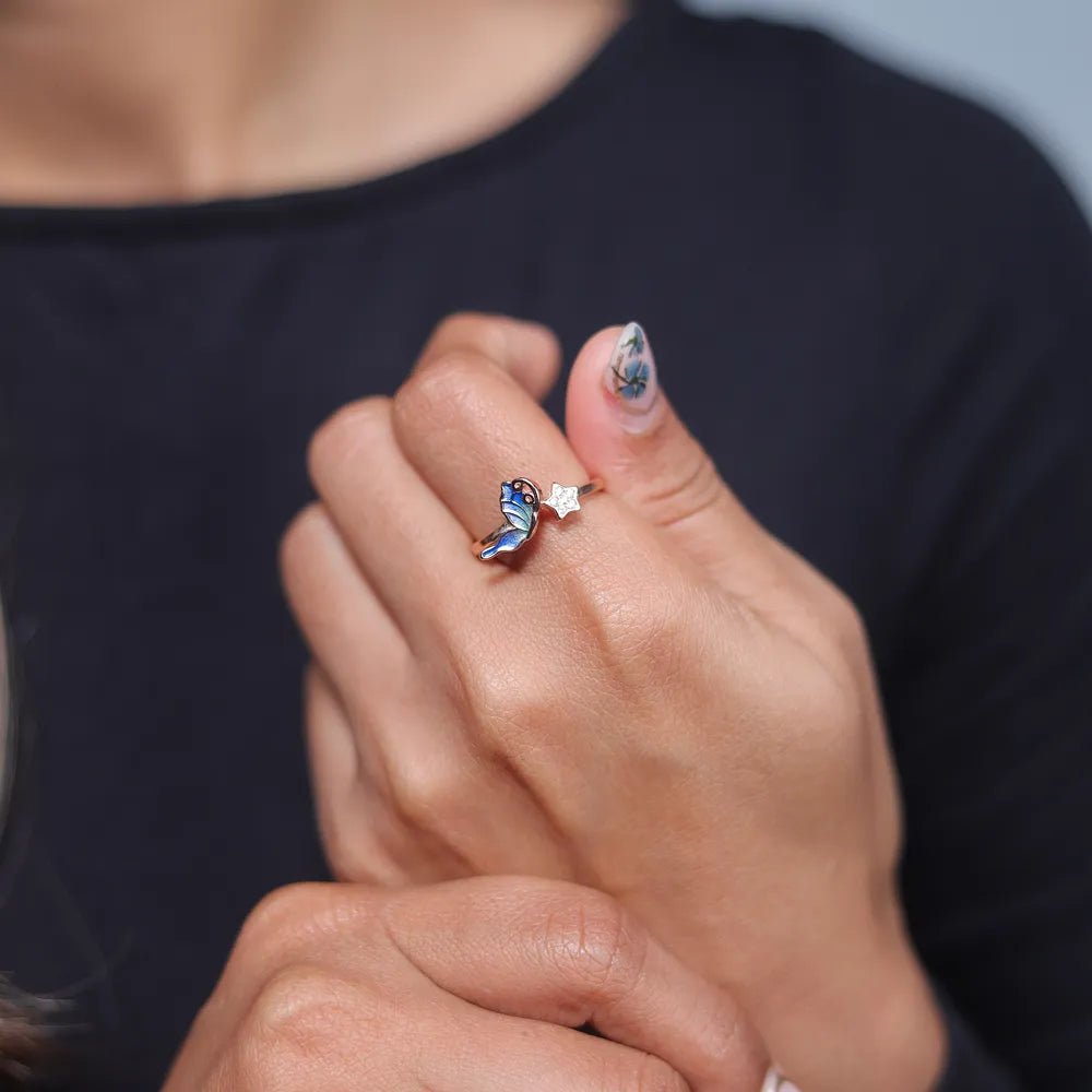 Rose Gold Dreambird & Star Ring - tassyasilver.com