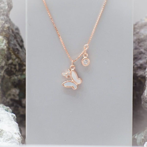 925 Silver Rose Gold Duo Butterfly Chain Pendant