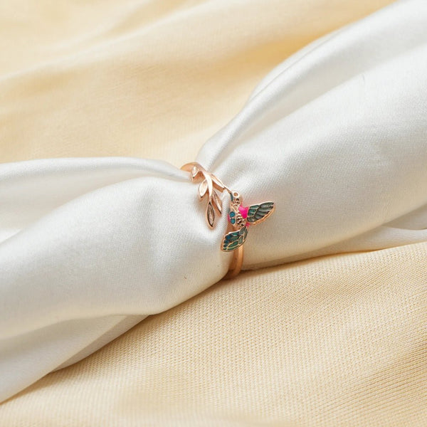 925 Rose Gold Pink Hummingbird Ring