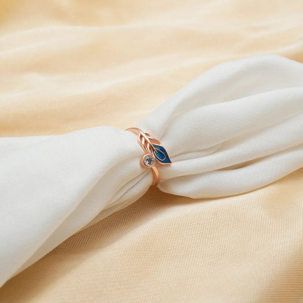 925 Silver Rose Gold Sapphire Leaf Ring