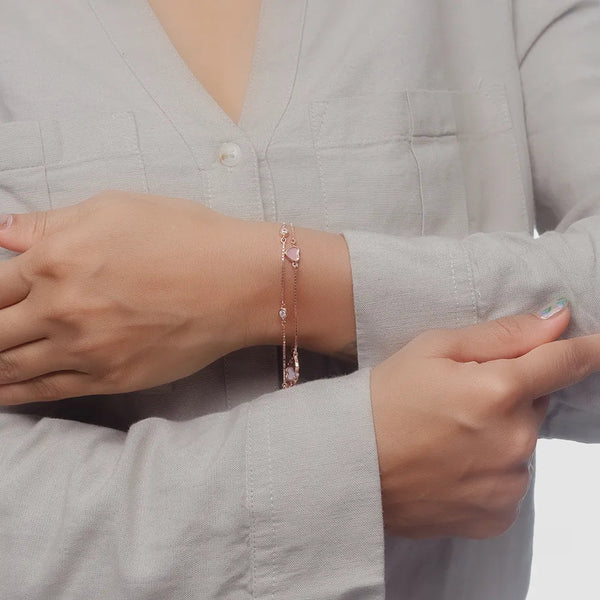 925 Silver Rosegold Duo Heart Charm Bracelet