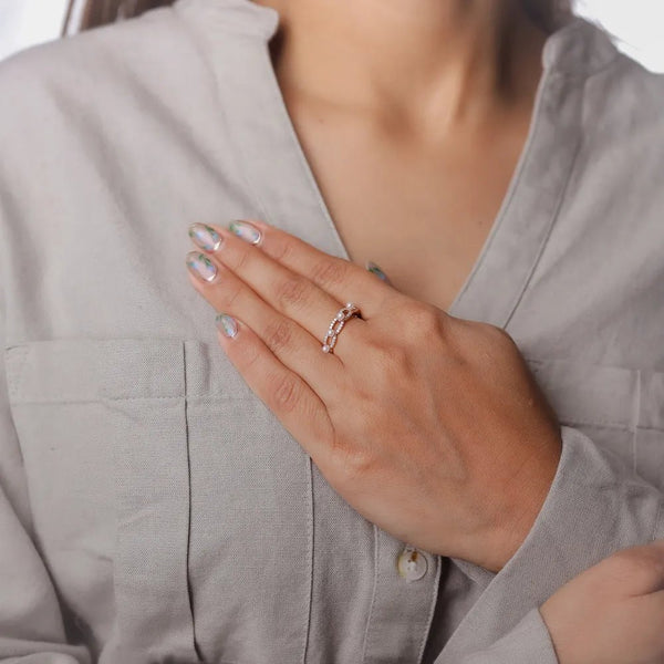 925 Silver Rose Gold Elegant Pearl Link Ring