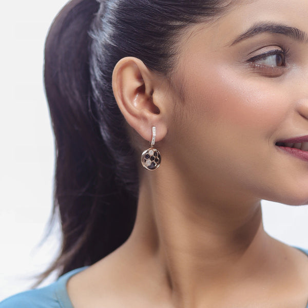 925 Silver Rosy Honeycomb Grid Hoop Earrings