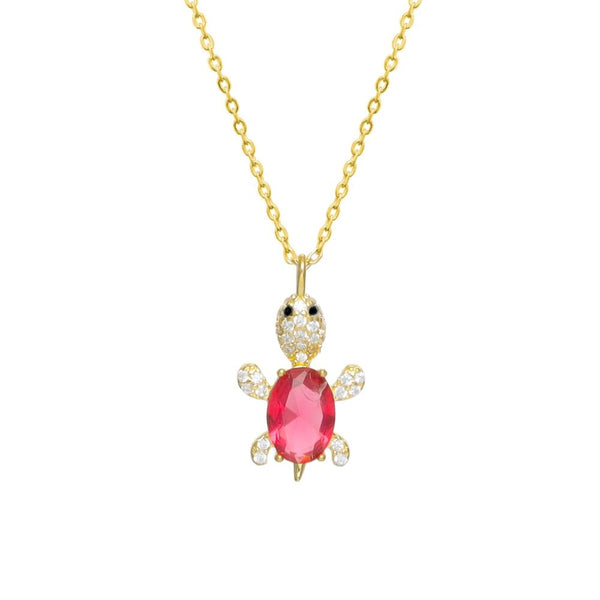 925 Silver Golden Ruby Turtle Chain Pendant