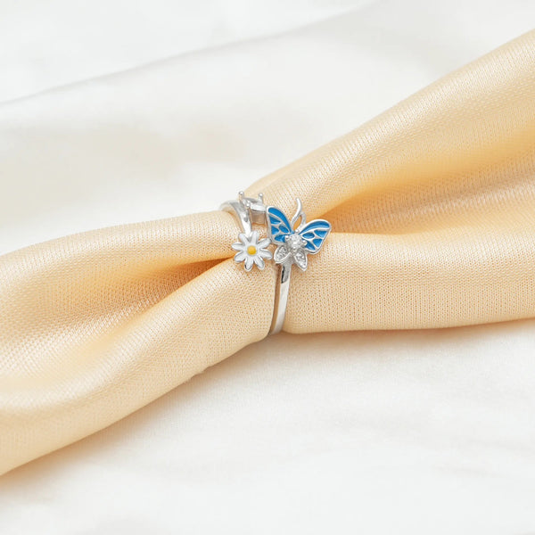 925 Silver Blossom Flight Floral Ring