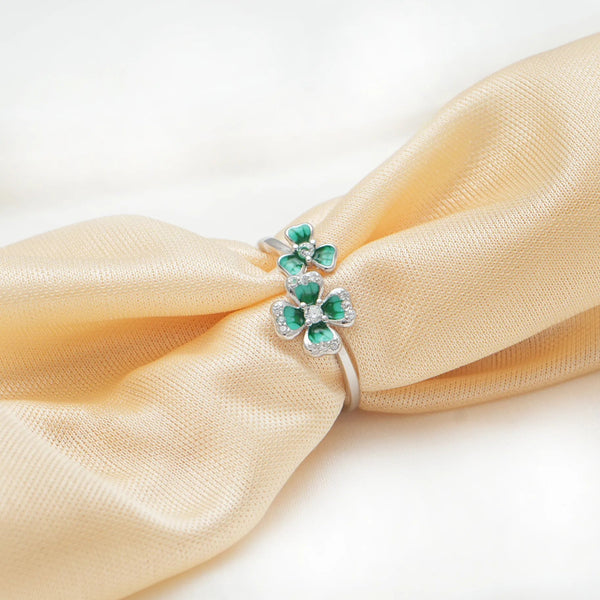 925 Silver Clover Charm Minimal Ring