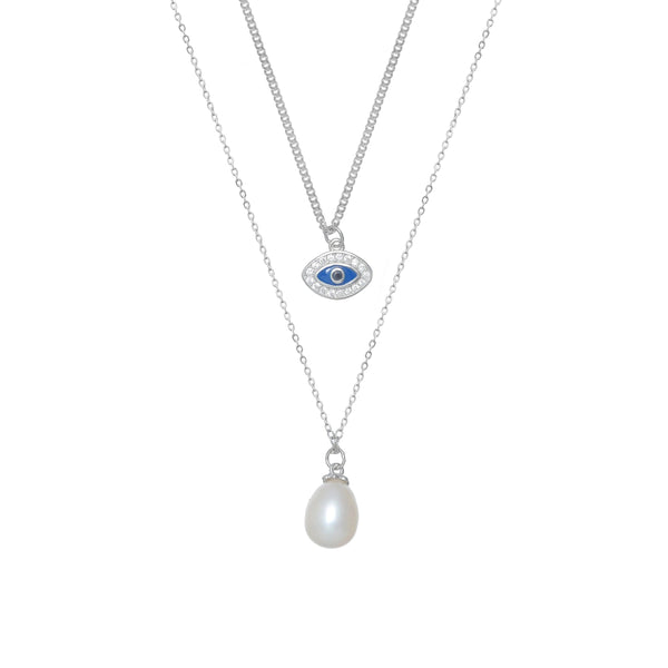 925 Silver Layered Evil Eye Pearl Pendant