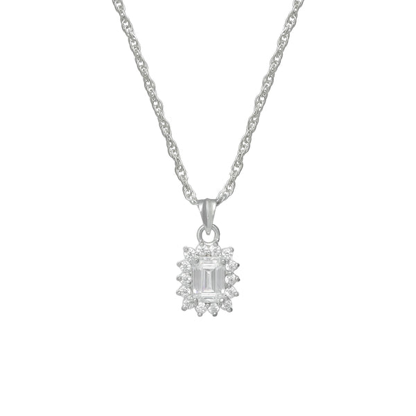 925 Silver Emerald Cut Halo Pendant