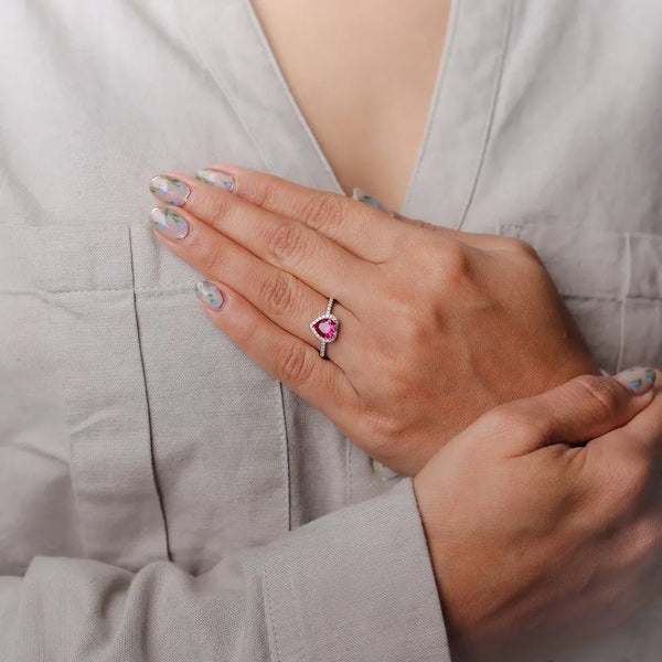 925 Silver Heart Ruby Ring