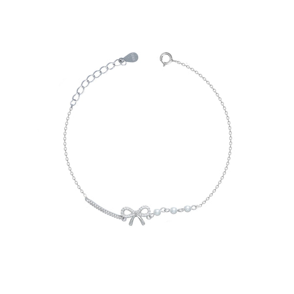 925 Silver Pearl Bow Bracelet