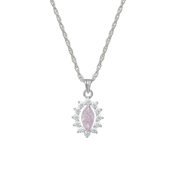 925 Silver Petal Halo Pink Pendant