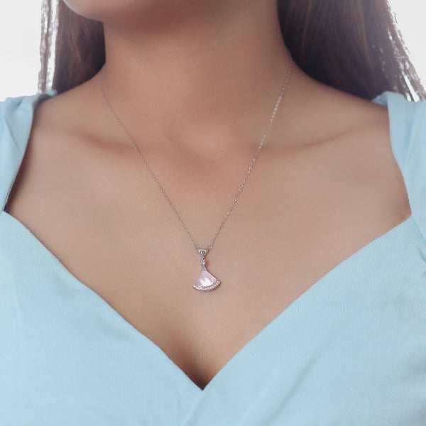 925 Silver Pink Shell Fan Pendant