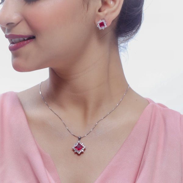 Pink Starburst Silver Chain Pendant Top