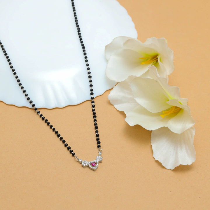 Silver Pink Heart Mangalsutra - tassyasilver.com