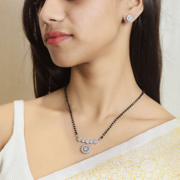 Silver Diamond Floral Mangalsutra Set