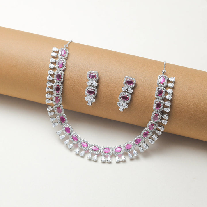 Chic pink stone necklace set in 925 sterling silver by Tassya Silver – feminine charm with a modern elegant touch