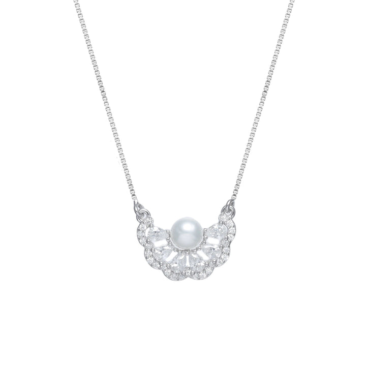 Tassya Pearl Elegance Pendant – Classic 925 silver chain with lustrous pearl charm, perfect for timeless, graceful style.