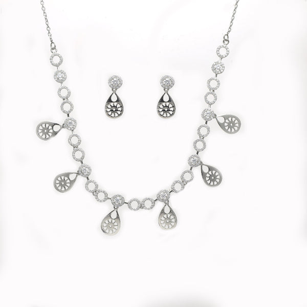 Elegant teardrop necklace set in 925 sterling silver with sparkling stones by Tassya Silver – perfect for gifting.