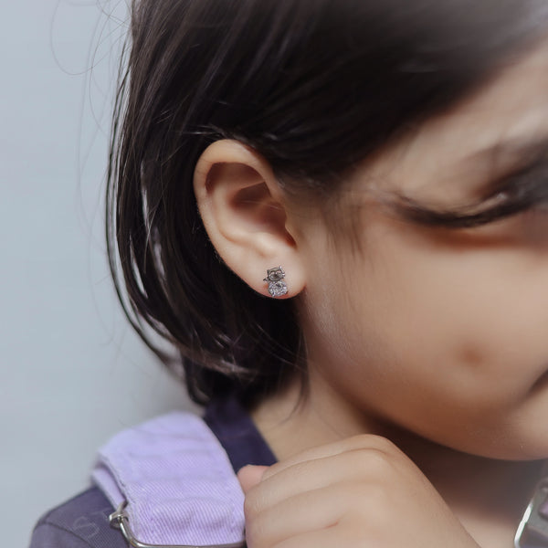 Silver Kitty Gem Studs